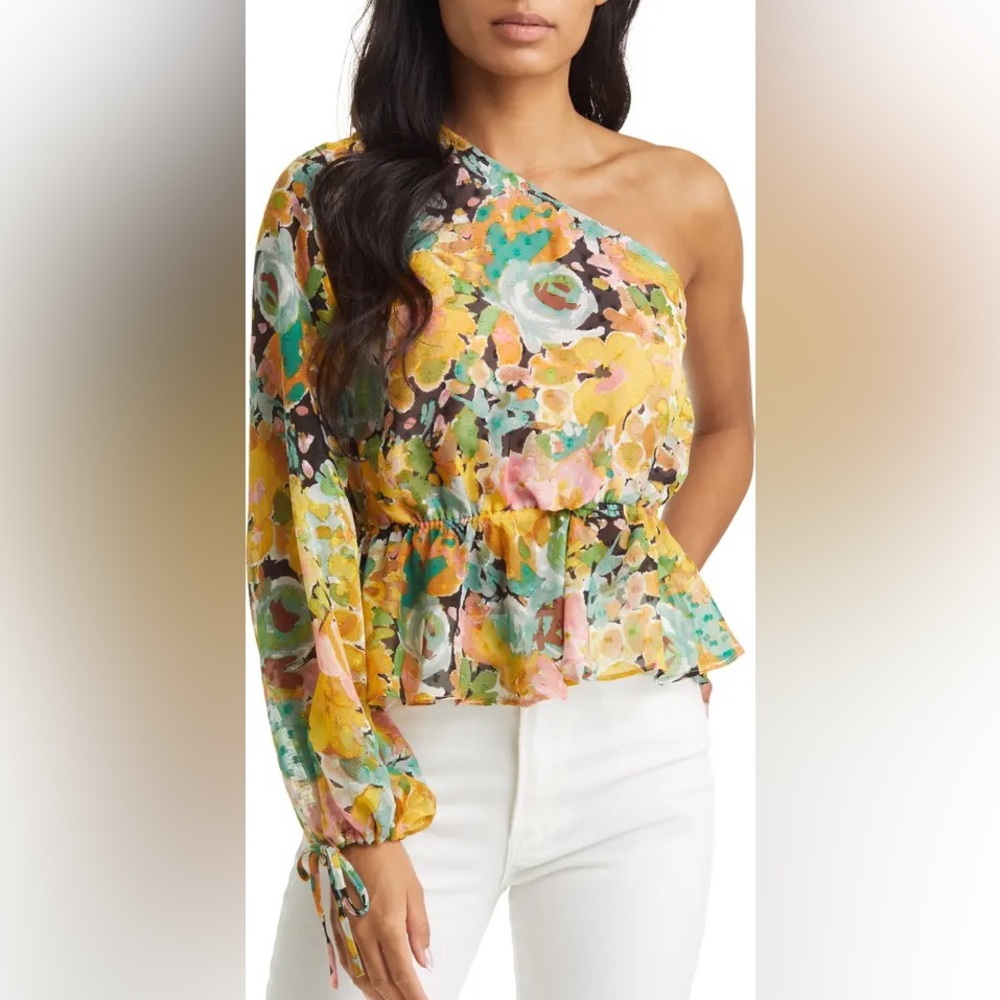 Vici Floral One Shoulder Peplum Blouse
